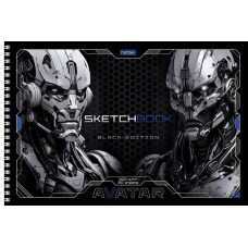 "Premium" АЛЬБОМ для рисования SketchBook 20л А4ф блок из черной бумаги 200г/кв.м жесткая подложка на гребне мат ламин,тиснение -Комикс аниме- 20А4лтA