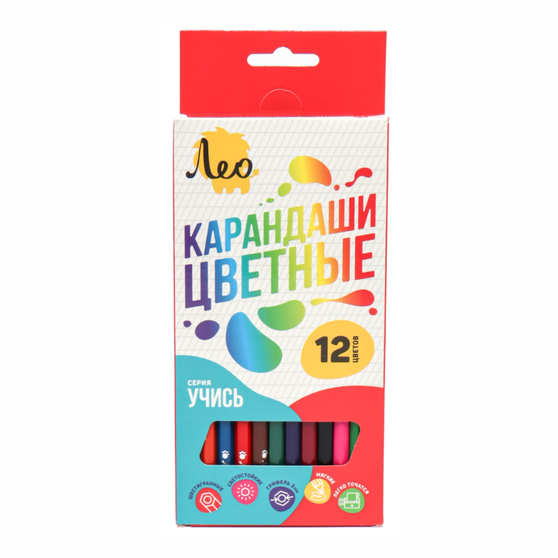 "Лео" "Учись" Набор цветных карандашей LNSCP-12 заточенный 8 х 12 цв. .