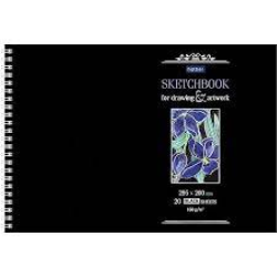 Premium АЛЬБОМ для рисования SketchBook 20л А4ф блок из черной бумаги 160г/кв.м жесткая подложка на гребне -Ирисы-