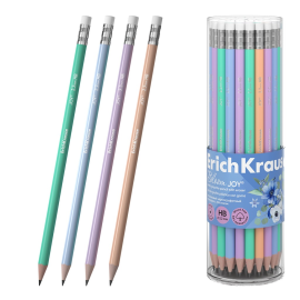 Чернографитный карандаш пластиковый ErichKrause JOY® Pastel Bloom, круглый, с ластиком, HB (в тубусе по 42 шт.) 60704