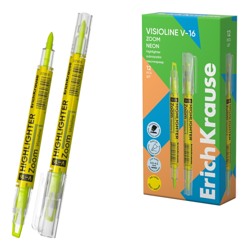 ErichKrause Visioline V-16 Zoom Neon double-sided text marker, ink color yellow (in a box of 12 pieces) 60820
