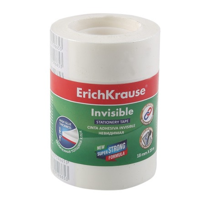 Клейкая лента ErichKrause Invisible, прозрачная с матовой поверхностью, 18ммх20м (в пленке по 4 шт.) 59665