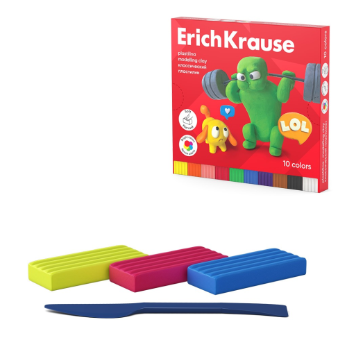 Classic ErichKrause Jolly Friends plasticine 10 colors with stack, 180 g (in a box of 10 pieces) 61346 Classic ErichKrause Jolly Friends plasticine 10 colors with stack, 180 g (in a box of 10 pieces) 61346