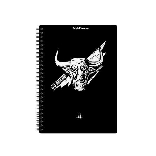 General notebook with plastic spiral cover ErichKrause Go Ahead, Black and White, A5, 80 sheets, cell 54121 General notebook with plastic spiral cover ErichKrause Go Ahead, Black and White, A5, 80 sheets, cell 54121