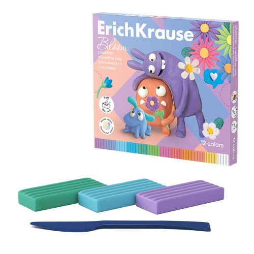 Classic ErichKrause Jolly Friends Pastel Bloom plasticine 12 colors with stack, 216 g (12 pieces in a box) 61354 Classic ErichKrause Jolly Friends Pastel Bloom plasticine 12 colors with stack, 216 g (12 pieces in a box) 61354