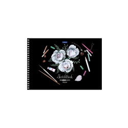 Premium АЛЬБОМ для рисования SketchBook 20л А4ф блок из черной бумаги 160г/кв.м жесткая подложка на гребне-Нежные цветы-