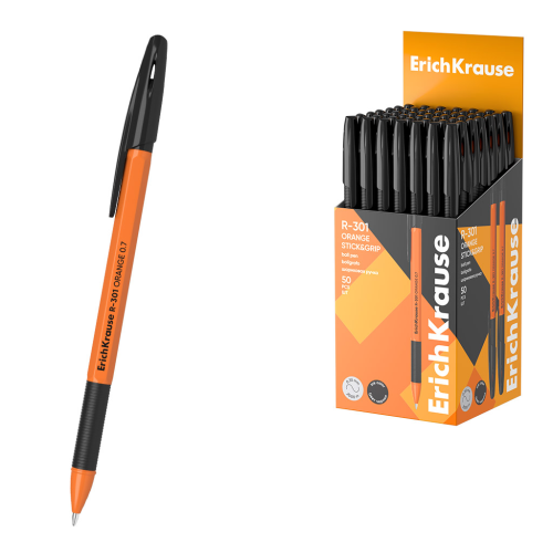 Ballpoint pen ErichKrause R-301 Stick&Grip Orange 0.7, ink color black (in a box of 50 pcs.) 39533 Ballpoint pen ErichKrause R-301 Stick&Grip Orange 0.7, ink color black (in a box of 50 pcs.) 39533