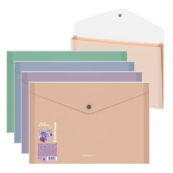 Plastic ErichKrause Matt Pastel Bloom envelope folder with 4 color compartments, A4, transparent, assorted (in a package of 4 pcs.) 61161
