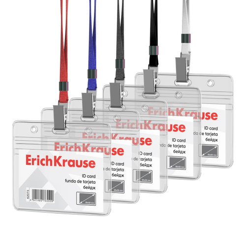 Horizontal badge complete with ErichKrause ribbon insert size 95x58 mm, transparent, ribbon color assorted, in package 62071 Horizontal badge complete with ErichKrause ribbon insert size 95x58 mm, transparent, ribbon color assorted, in package 62071