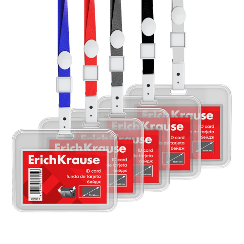 Badge horizontal complete with ErichKrause ribbon book, insert size 85x54 mm, transparent, ribbon color assorted, in package 62081 Badge horizontal complete with ErichKrause ribbon book, insert size 85x54 mm, transparent, ribbon color assorted, in package 62081