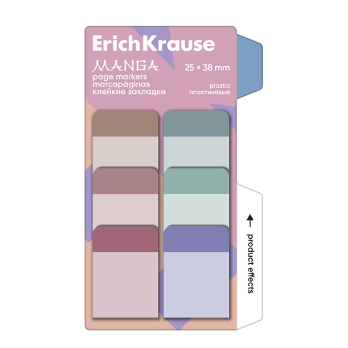Adhesive bookmarks plastic ErichKrause Manga, 25X38 mm, 60 sheets, 6 colors