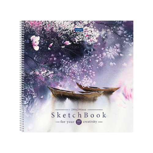 Premium Тетрадь SketchBook 32л А3ф 290х290мм 160г/кв.м без линовки на пластик.спирали запечат. оборот с пошаговыми эскизами -цветение сакуры-