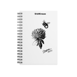 A common notebook with a plastic spiral cover ErichKrause Blossom, Black and White, A6, 80 sheets, cell 54117