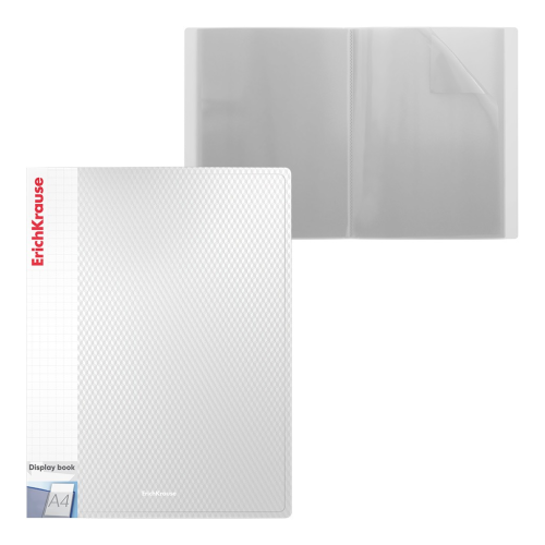 Папка файловая пластиковая с карманом на корешке ErichKrause Diamond Total White, с 20 карманами, A4, белый (в пакете по 4 шт.) 55150