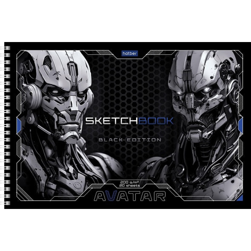 "Premium" АЛЬБОМ для рисования SketchBook 20л А4ф блок из черной бумаги 200г/кв.м жесткая подложка на гребне мат ламин,тиснение -Комикс аниме- 20А4лтA