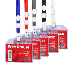 Horizontal badge complete with ErichKrause ribbon insert size 85x54 mm, transparent, ribbon color assorted, in package 62079 Horizontal badge complete with ErichKrause ribbon insert size 85x54 mm, transparent, ribbon color assorted, in package 62079