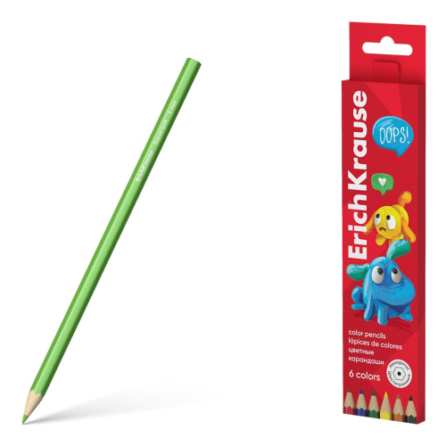 ErichKrause Jolly Friends wooden hexagonal colored pencils, 3 mm lead, 6 colors (in a box with a European weight of 6 pcs) 61791