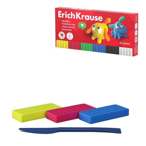 Classic ErichKrause Jolly Friends plasticine in 6 colors with a stack, 108 g (in a box of 6 pcs) 61344 Classic ErichKrause Jolly Friends plasticine in 6 colors with a stack, 108 g (in a box of 6 pcs) 61344