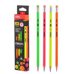 The pencil is black. Deli Neon EU51800 2B Poplar Eraser Case Assorted Drawing Cardboard Box (12 pcs) The pencil is black. Deli Neon EU51800 2B Poplar Eraser Case Assorted Drawing Cardboard Box (12 pcs)