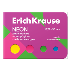 Adhesive bookmarks plastic ErichKrause Neon, 18.75x50 mm, 100 sheets, 4 colors, in a cardboard book 61587 Adhesive bookmarks plastic ErichKrause Neon, 18.75x50 mm, 100 sheets, 4 colors, in a cardboard book 61587
