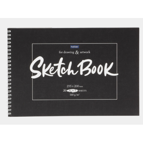 "Premium" АЛЬБОМ для рисования SketchBook 20л А4ф блок из черной бумаги 200г/кв.м жесткая подложка на гребне мат ламин,тиснение -Гарри Поттер- 20А4лтA