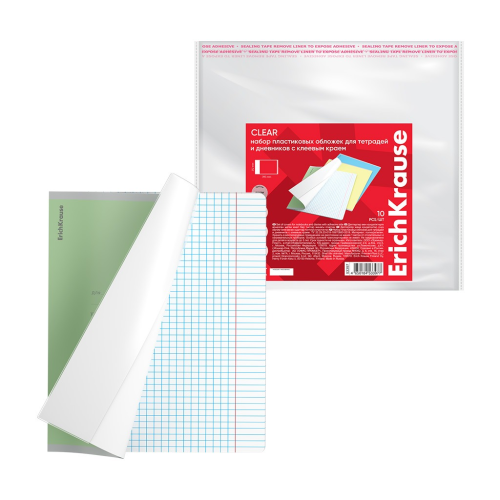 A set of layers. ErichKrause Glossy Clear covers, for notebooks and daylights, with an adhesive edge and a flap in the edge, 212x395mm, 80mm (pack of 10 pcs.) 53666 pack A set of layers. ErichKrause Glossy Clear covers, for notebooks and daylights, with an adhesive edge and a flap in the edge, 212x395mm, 80mm (pack of 10 pcs.) 53666 pack