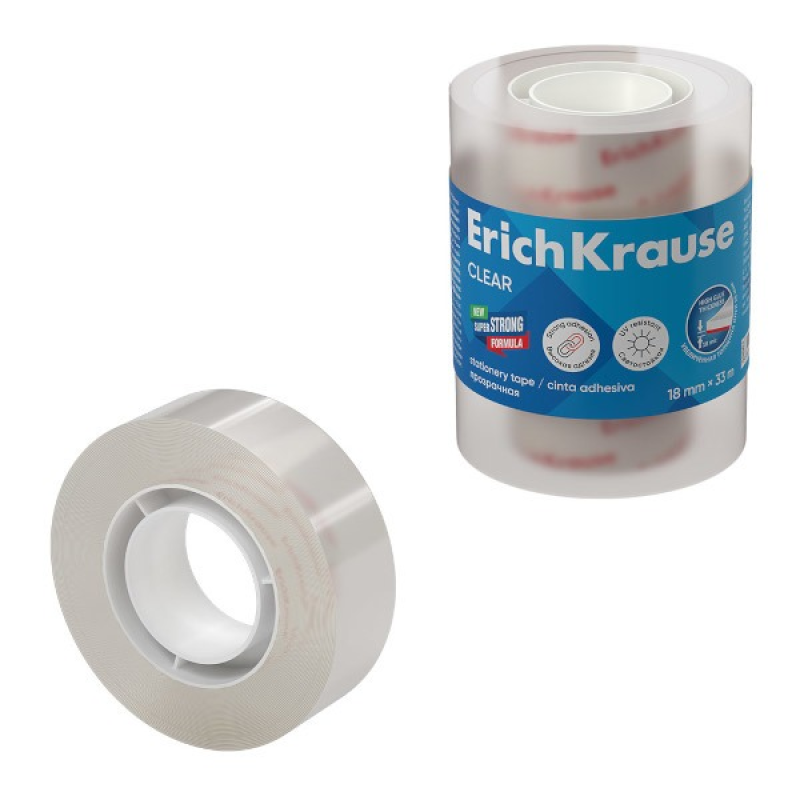Клейкая лента ErichKrause Clear, прозрачная, 18ммх33м (в пленке по 4 шт.) 59661