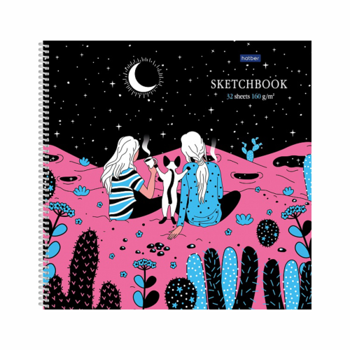 Premium Тетрадь SketchBook 32л А3ф 290х290мм 160г/кв.м без линовки на пластик.спирали запечат. оборот с пошаговыми эскизами-Под звездным небом-32Т3лAп