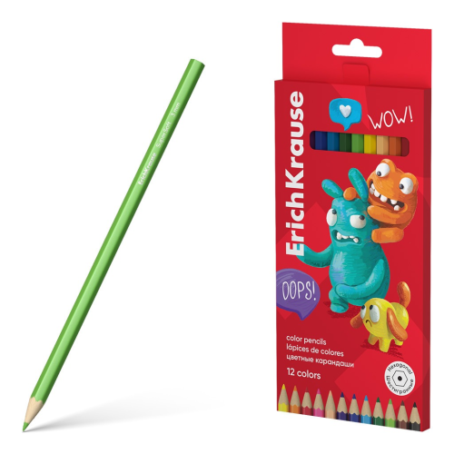 ErichKrause Jolly Friends wooden hexagonal colored pencils, lead 3 mm, 12 colors (in a box with a European weight of 12 pcs) 61792