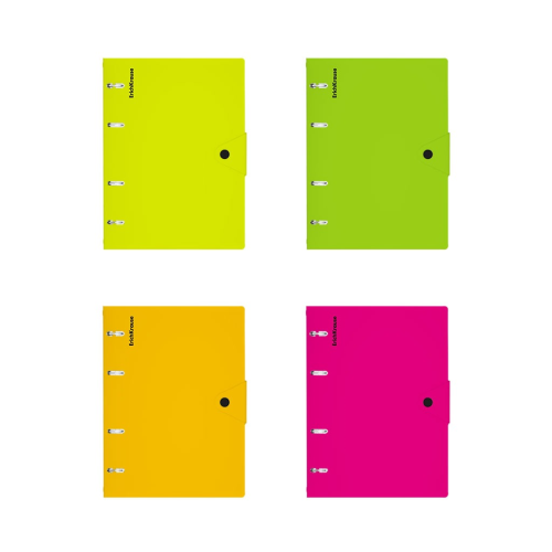 General notebook with a plastic cover on ErichKrause Neon rings, assorted, A5, 80 sheets, cage, on the button 50653 General notebook with a plastic cover on ErichKrause Neon rings, assorted, A5, 80 sheets, cage, on the button 50653