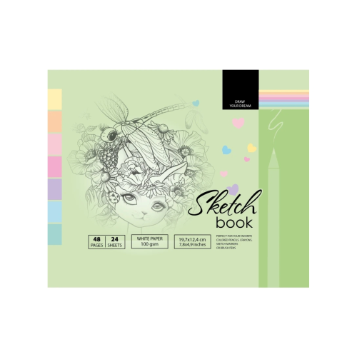 Sketchbook 7BC, 197x145mm, 24l, blank sheets Mat.lamination dies.21395