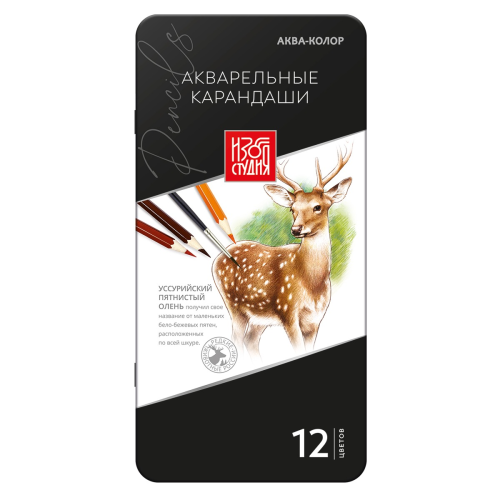Акварельные художественные карандаши "Аква-колор" "Изостудия" IZO-WCPM12 Набор акварельных карандашей заточенный 2 х 12 цв. в металлическ